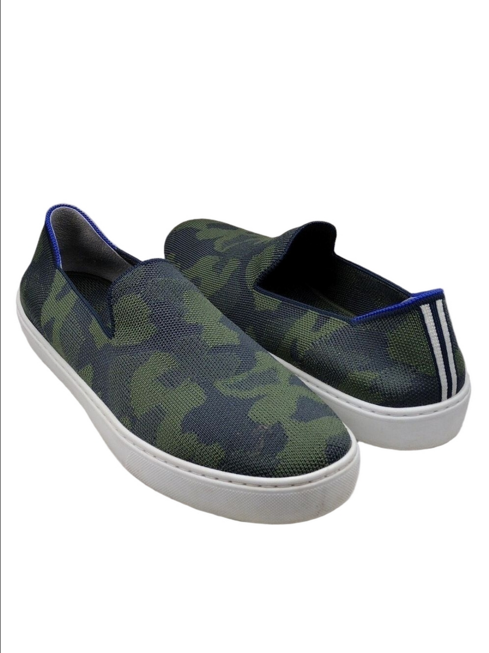 Rothy's Green Blue Camo Pattern Fabric Upper Almond Toe Slip On Loafer Sneaker